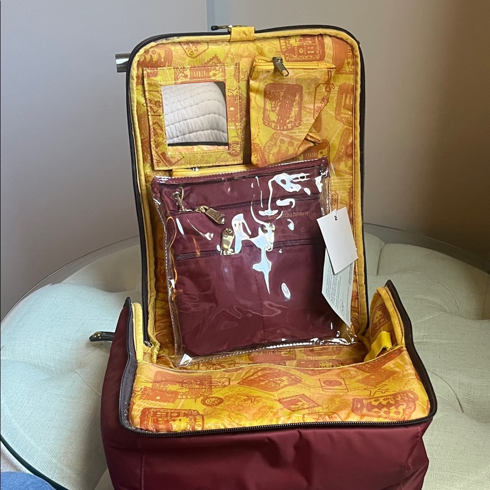 Samantha Brown Burgundy Nylon Travel Set Cosmetic Toiletry Crossbody Bag - Picture 11 of 11